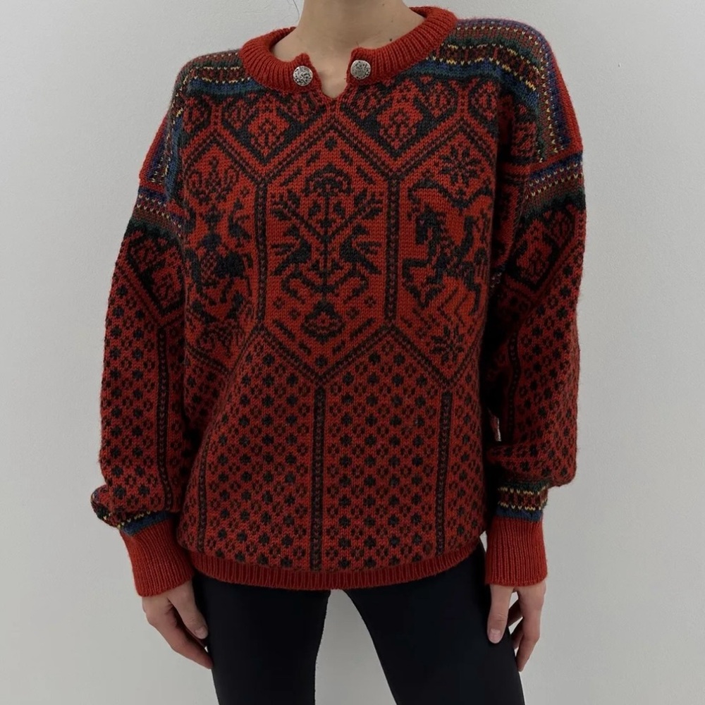 Dale of Norway Red and Black Nordic Knit Cardigan
